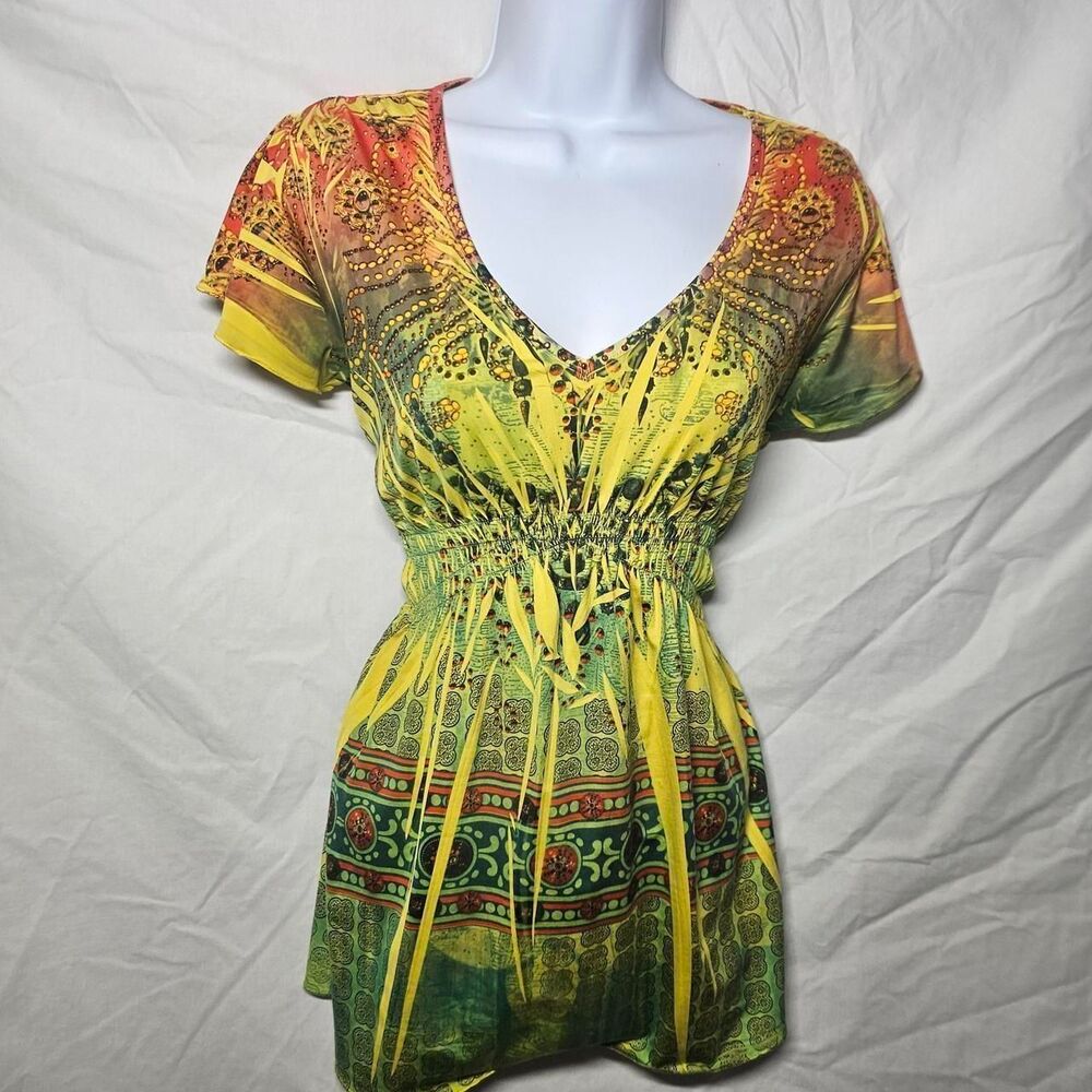 Yellow boho whimsigoth orange yellow vintage y2k babydoll top